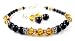 Jewelry : November Yellow Topaz Birthstone Bracelets & Earrings Set: Handmade Sterling Silver Swarovski Crystal Beaded Bracelets and Beaded Earrings with Black Pearls