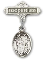 Sterling Silver Baby Badge with St. Susanna Charm and Godchild Badge Pin