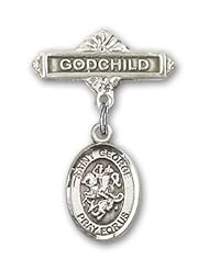 Sterling Silver Baby Badge with St. George Charm and Godchild Badge Pin