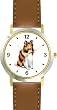 Collie Dog - WATCHBUDDY&reg; DELUXE TWO-TONE THEME WATCH - Arabic Numbers - Brown Leather Strap-Children's Size-Small ( Boy's Size & Girl's Size )