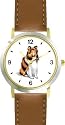 Collie Dog - WATCHBUDDY&reg; DELUXE TWO-TONE THEME WATCH - Arabic Numbers - Brown Leather Strap-Children's Size-Small ( Boy's Size & Girl's Size )