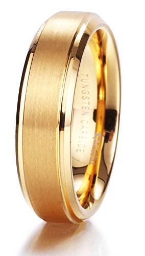 King WillGLORY Wedding Rings for Men, Tungsten Carbide Wedding Ring 14K Gold Matte Brushed Polish Wedding Band for Men, 6mm-8mm Comfort FitClimatePartner certified