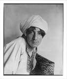 Historic Print XL Youth man in Middle-Eastern costume with turban and leopard skin in studio