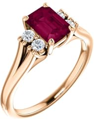 18K Rose Gold 7.00x5.00mm Emerald Cut Rhodolite Garnet and Diamond Ring -- LIFETIME WARRANTY