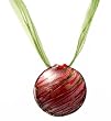 Necklace - N101 - Murano Glass Style - Round Shape ~ Green, Orange, Silver and Copper hung on 5 Strand Organza and Cotton Cord + 2" Extension Chain