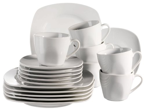 Domestic 920902 Villa weiss Porzellan Kaffeeservice 18-teilig mit je 6 Tassen, Untertassen, Dessertteller