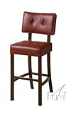 Bar Stool with Red PVC and Button Tufted in Espresso Finish
