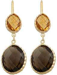 14 Karat Yellow Gold Faceted Smokey Quartz and Citrine Dangle Earrings