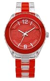 French Connection Unisex Quartz Watch with Red Dial Analogue Display and Red Plastic or PU Bracelet FC1128PW