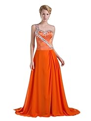 A-line Natural   Waistline One Shoulder Chiffon/Satin  Lace Floor Length Prom Dress  With Rhinestones