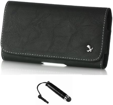 Luxmo LU8HBK Horizontal Leather Pouch with Belt Clip and Loops Holster Carrying Case Fits For LG G2, ZTE Source, Samsung Galaxy S4 S 4 SIV S IV i9500 and International Versions also Includes TopQualityThings Black Mini Stylus Pen for Touchscreen Phones