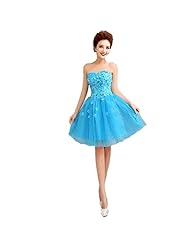 Strapless Cocktail Short Sequined Lace-Up Tulle Homecoming Dress/Bridesmaid Dress/Wedding Party Dress 