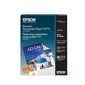 Epson Double-Sided Matte Inkjet Paper, 97 Brightness, 48 lb, Letter Size, White, 50 Sheets (S041568)
