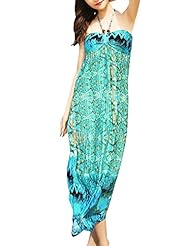 Halter Polyester Shirred Backless General Print  Dress