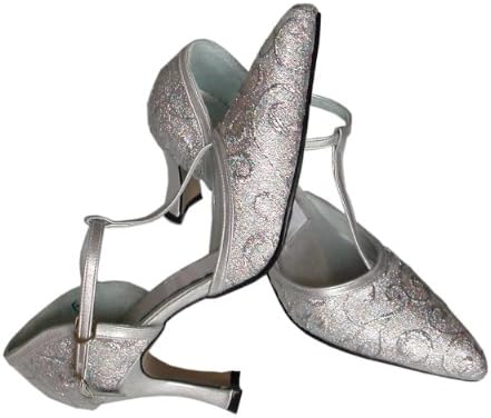 Minitoo GYMZ824 Womens Handmade High Heel Pointed Toe Silver Satin Leopard Evening Party Bridal Wedding T-strap Dress Pumps Shoes 13 M US