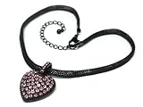 Black Mesh Chain Heart Necklace Pink Victorian Jewelry