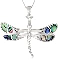 Silver Pave Shell Dragonfly Pendant + Curb Chain 18"