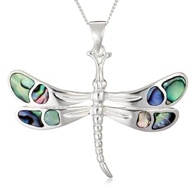 Silver Pave Shell Dragonfly Pendant + Curb Chain 46cm
