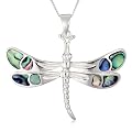 Silver Pave Shell Dragonfly Pendant + Curb Chain 46cm