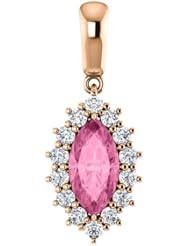 14K Rose Gold 10.00x5.00mm Marquise Cut Chatham Created Pink Sapphire and Diamond Pendant -- LIFETIME WARRANTY