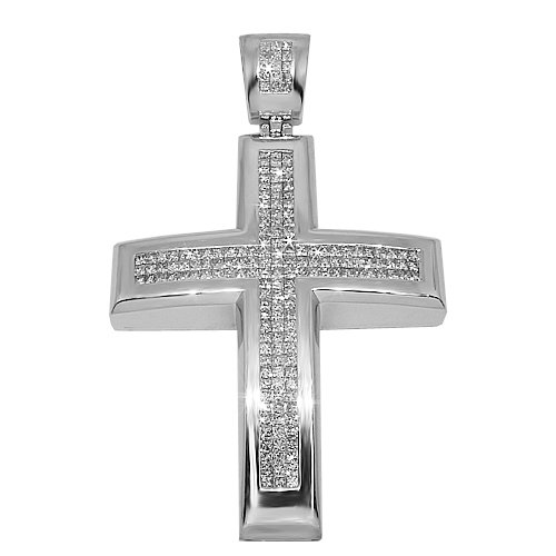 14K White Gold Mens Diamond Cross Pendant 17.00 Ctw