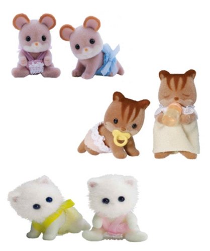 Sylvanian Families 3250K - Zwillingsbabies sortiert, Maus / Eichh&ouml;rnchen / Katze