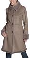 Jones New York Women's Faux Rabbit Button Front Stand Collar Coat, Mocha, Large