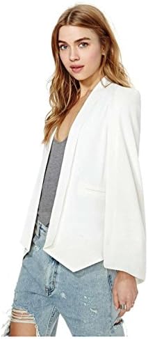 Solid Unique Small Suit Jacket Women Open Sleeve Blazer Jacket Outwear Suit Coat Color:White Size:XXL