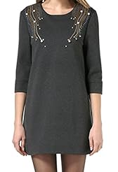 Beaded Lace Round Neck Wool  Dress