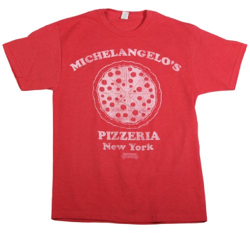  TMNT Teenage Mutant Ninja Turtles Michelangelo's Pizzeria Men's Heathered Red T-shirt