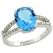 14k White Gold ( 10x8 mm ) Swiss Blue Topaz Stone Ring w/ 0.107 Carat Brilliant Cut Diamonds & 3.10 Carats Oval Cut Stone, 3/8 in. (10mm) wide