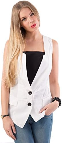 Hidden Fashion Womens Ladies Faux Satin Sheen White Waist Coats With Scarf [WHITE_S]