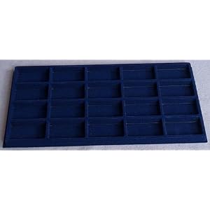 20 Compartment Navy Blue Flocked Insert - Fits 14 x 8 inch Riker Ryker Specimen Mount Chipboard Display Case