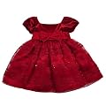 Sweet Heart Rose Short-sleeve Velvet Organza Bow Front Dress, Red Jewel, 24 Months