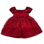 Sweet Heart Rose Short-sleeve Velvet Organza Bow Front Dress, Red Jewel, 18 Months