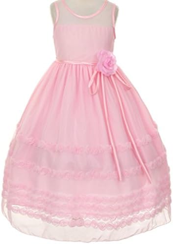 Gorgeous Mesh Rosette Skirt Lovely Big Flower Girls Dresses Pink 2-12