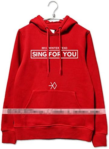 KPOP EXO Sing For You Support Hoodie Sehun Lay D.O. Fleece Sweater Uinsex Shirt (Red, M)