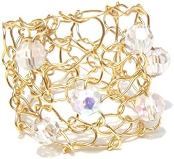 6 crystal ring aurora borealis crystals gold wire knit band ring unique mesh modern cocktail ring