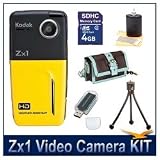 Pocket Video Camera Kodak Zx1 Pocket Video Camera , 720p HD, 128MB Internal Flash Memory, SD/SDHC Expansion Slot, Aqua & Brown Fashion Camera Clutch, 3pc. Lens Cleaning Kit, 4 GB Memory Card, SD USB 2.0 Card Reader, Mini Tripod