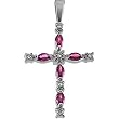 14K White Gold Rhodolite Garnet and Diamond Cross Pendant - 30.00x17.00mm