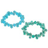 Set of 2 Faceted Rondell Glass & Bead Stretchy Bracelets - 7.5'' Length - AB Teal and Light Blue