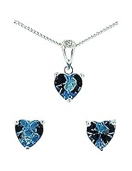 The Olivia Collection 925 Silver Blue CZ Heart Earrings & Pendant Gift Set