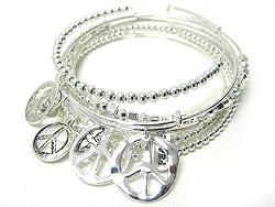 Multi Peace Symbol Charm Multi Metal Bangle Bracelet Fashion Jewelry