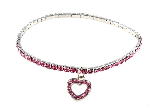 Anklet – A41 – Swarovski ™ Crystal – Stretch ~ Rose with Heart Charm