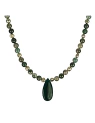 18" Moss Agate and Green Fresh Water Pearl Necklace with Green Onyx Pendant