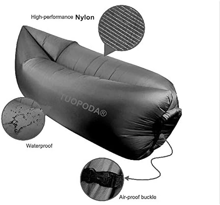 TUOPODA® Outdoor Convenient Inflatable Lounger, TUOPODA Nylon Fabric Beach Lounger Convenient Compression Air Sleeping Bag Hangout Bean Bag Portable Dream Chair (Black)