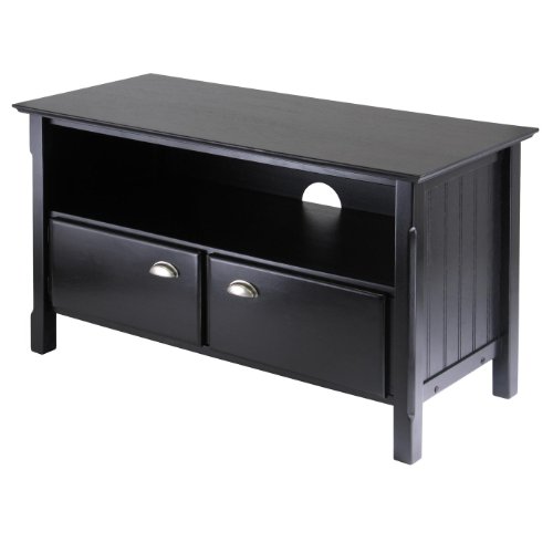 Timber TV Stand in Black w Open Shelf and Storage On Sale