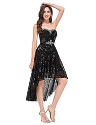 Strapless Sequined Cocktail High-Low-Hem Evening Dress 