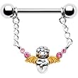 Silver 925 Gold Pink Guardian Angel Nipple Ring MADE WITH SWAROVSKI ELEMENTS