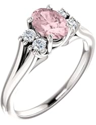 18K White Gold 7.00x5.00mm Oval Cut Morganite and Diamond Ring -- LIFETIME WARRANTY